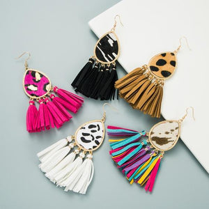 Tassel Leather horsehair leopard earrings